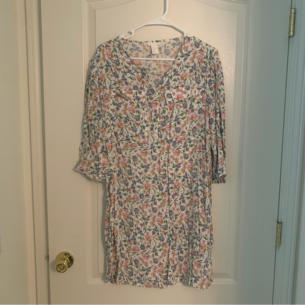 H&M Floral 3/4 Sleeve Buttoned Midi Dress Size 6